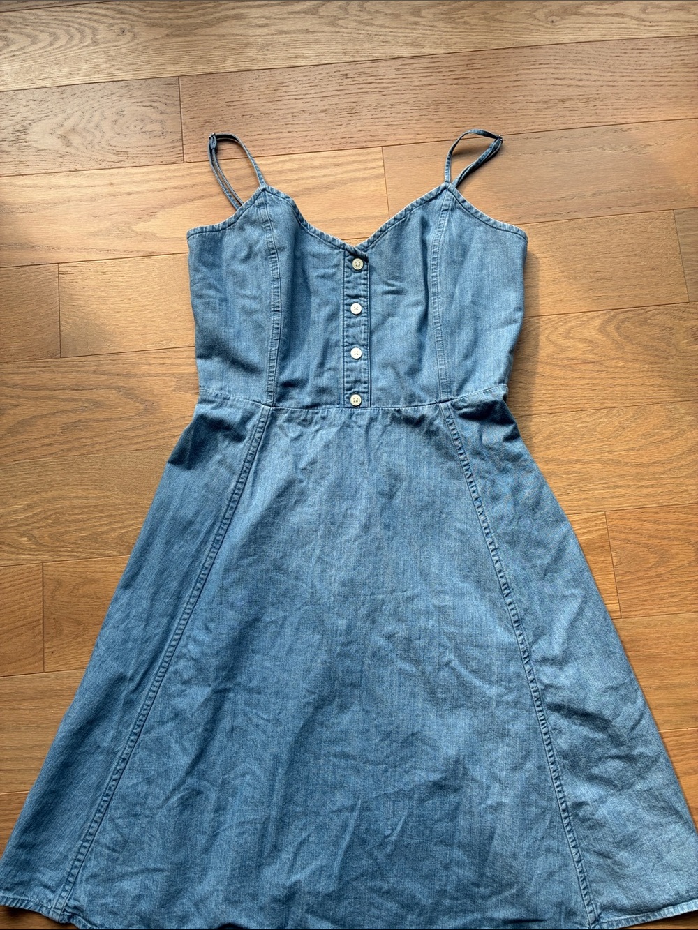 GAP Light Blue Denim Spaghetti-Strap Button Dress